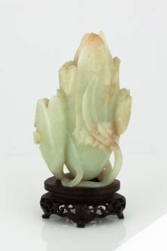 Chinese Jade Magnolia Vase with Wood Stand