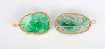 Chinese 14kt Gold and Jadeite Pendant and Brooch