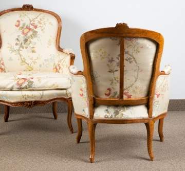 Pair of Period French Carved Walnut Armchairs