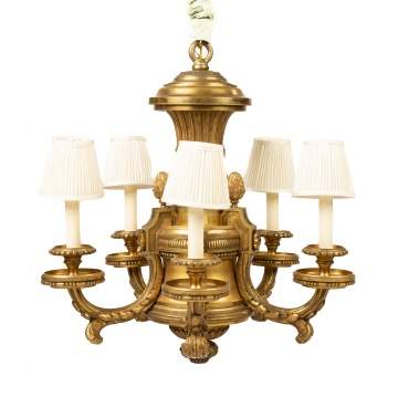 Attributed to Edward F. Caldwell & Co., Gilt Bronze Five-Light Chandelier