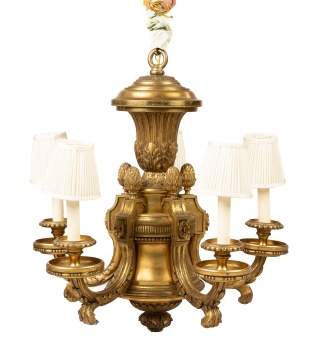 Attributed to Edward F. Caldwell & Co., Gilt Bronze Five-Light Chandelier