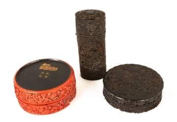 Chinese Carved Shell & Cinnabar Boxes