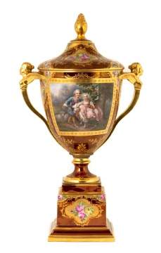 Vienna Hand Painted Three Piece Covered Urn