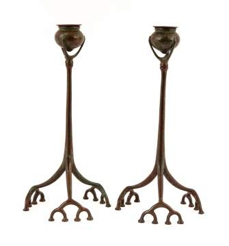 Pair Tiffany Studios, NY Bronze Candlesticks