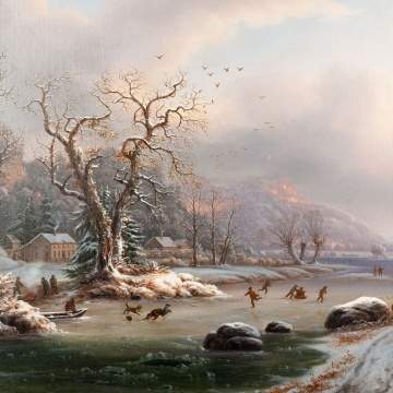George Gunther Hartwick (American, 1817-1899) "Ice Skating Near East Rock, New Haven, Connecticut"