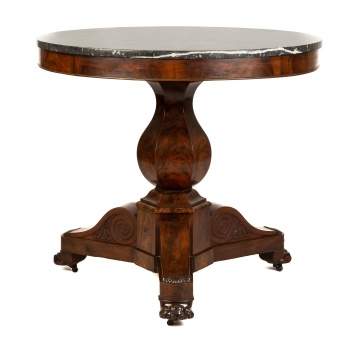 Neoclassical Marble Top Mahagony Center Table