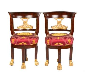 French Mahagony & Carved Giltwood Hall Chairs