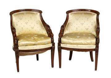 Pair of Neoclassical Fruitwood Swan Chairs