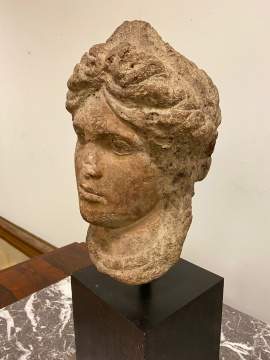 Stone Head of a Goddess with Diadem