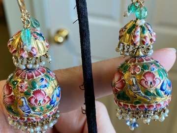 Pair of Persian Gold and Enameled Earrings