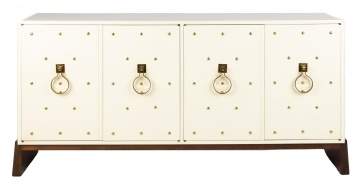 Tommi Parzinger, Lacquered Studded Brass Cabinet