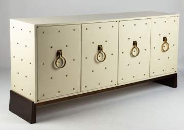 Tommi Parzinger, Lacquered Studded Brass Cabinet