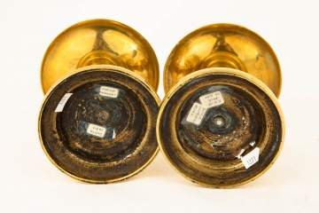 Early Pair Dutch Brass Turned Candlesticks