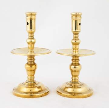 Early Pair Dutch Brass Turned Candlesticks