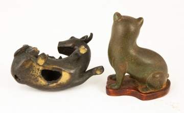 Chinese Bronze Water Buffalo & Asian Bronze Cat