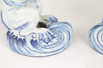 Pair of Galle Ceramic Lion Candle Holders