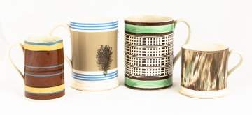 Four English Mochaware Mugs