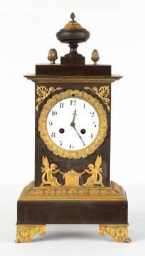 French Empire Gilt Bronze and Bronze Shelf Clock