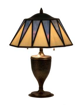 Roycroft Hammered Metal/Leaded Glass Table Lamp