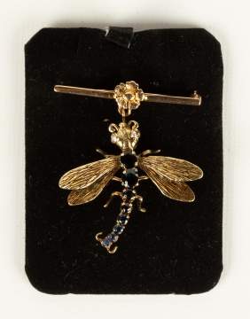 Sapphire, Diamond and Gold Dragonfly Pin