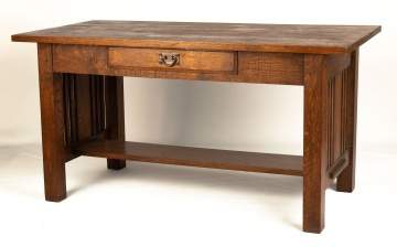 Arts and Crafts Oak Spindled Library Table