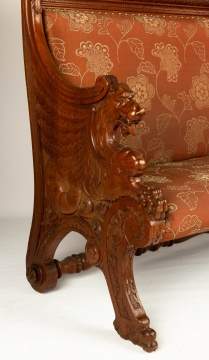 Hall Seat with Carved Crest & Winged Griffins