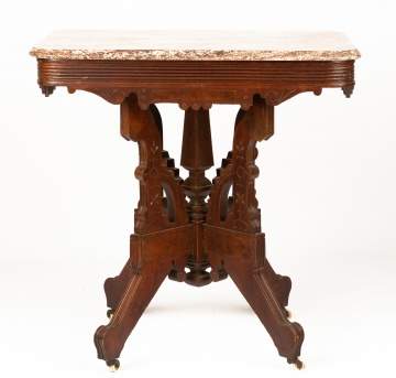 Marble-Top Walnut Victorian Side Table