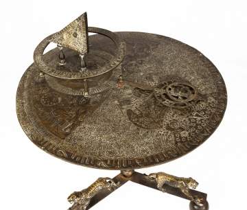 Unusual Brass Engraved Sundial Table