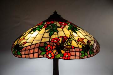 Unusual Leaded Glass Morning Glory Table Lamp