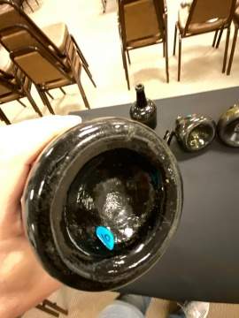 Six Early Blown Glass Olive Green Bottles