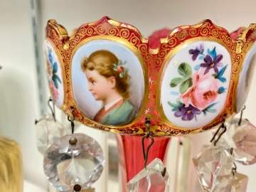 Two Victorian Enameled Lusters & Compote