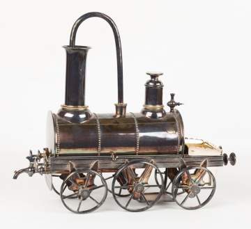 Unusual Silver Plate Tea Urn in Form of Locomotive
