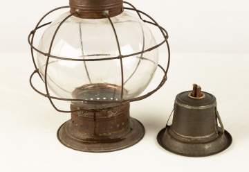 Whale Oil Onion Lantern with Blown Glass Shade
