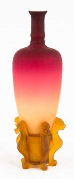 New England Peach Blow Vase on Stand