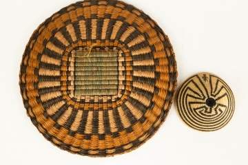 Hopi Wicker Plaque and Shallow Horsehair Basket