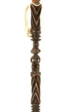 Figural Carved Wooden and Hide Staff