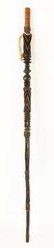 Figural Carved Wooden and Hide Staff