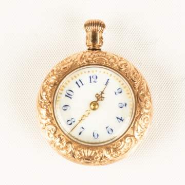 French 10K Gold and Enameled Ladies Watch