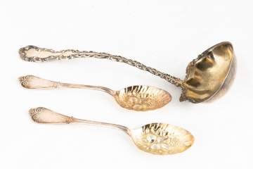 Two Tiffany and Co. Sterling Serving Spoons and Whiting Sterling Ladle