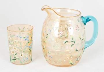 Victorian Enameled Glass Pitcher and Tumbler