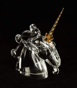 Steuben Unicorn with 18K Gold Horn