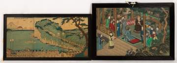 Japanese Woodblock Print & Chinese Watercolor on Silk