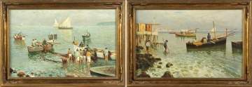 Pair of Emmanuele Costa (Italian, 1875-1959) Fishing Scenes