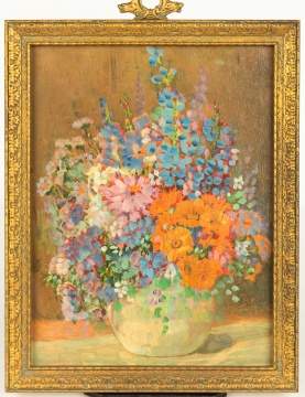 (3) Floral Paintings, (1) Reverse Painted Floral Wreath