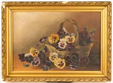 (3) Floral Paintings, (1) Reverse Painted Floral Wreath
