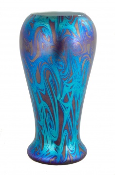 Quezal Blue Decorated Art Glass Vase