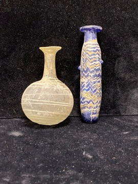 Eastern Mediterranean Core-formed Alabastron & Roman Threaded Blown Glass Bottle