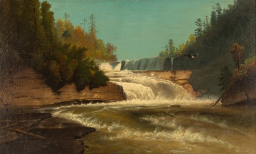 Hermann Herzog (American/German 1832 - 1932) Waterfall with Eagle