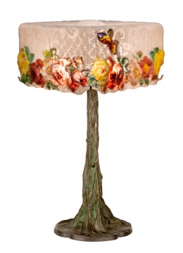 Pairpoint Puffy Rose & Butterfly Table Lamp