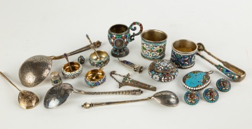 Group of Russian Enameled Sterling Silver Items